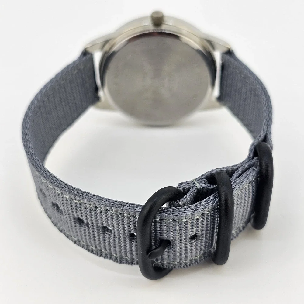 Men's Analog Watch 37MM‎ Black Dial NEW Gray Canvas Bands NEW Battery